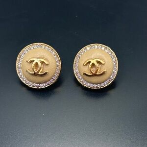 Designer Inspired-Beige and Gold Logo Earrings
